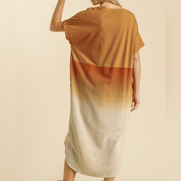 NWT UMGEE Orange White Ombre Michele Dress Cotton Linen Maxi Shirt Dress Boho - Picture 4 of 11